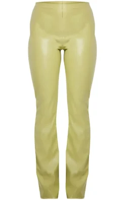 Olive Faux Leather High Waisted Flared Pants