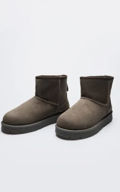 Olive Faux Suede Cleated Ankle Boots