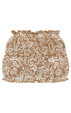 Olive Floral Detail Ruched Micro Mini Skirt