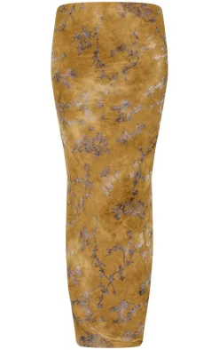 Olive Floral Devore Low Rise Maxi Skirt