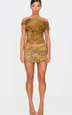 Olive Floral Devore Low Rise Mini Skirt