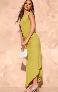 Olive Floral Lace Boat Neck Maxi Dress