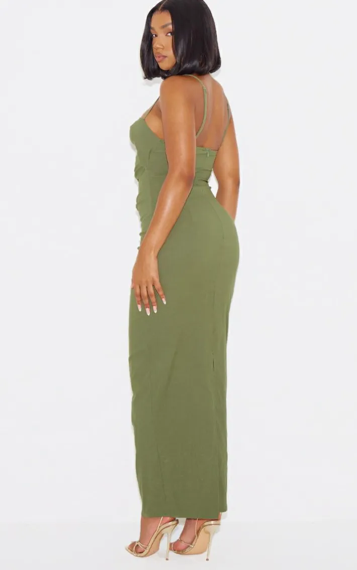 Olive Gold Trim Cut Out Maxi Dress