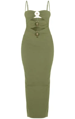 Olive Gold Trim Cut Out Maxi Dress