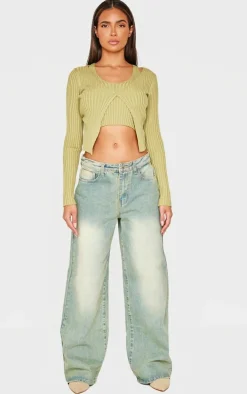 Olive Knit Double Layer Top