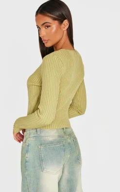 Olive Knit Double Layer Top