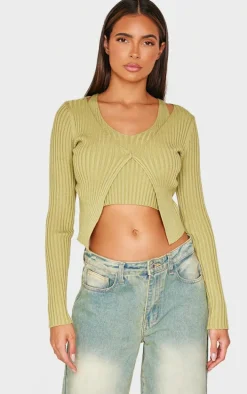 Olive Knit Double Layer Top