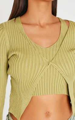 Olive Knit Double Layer Top