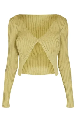 Olive Knit Double Layer Top