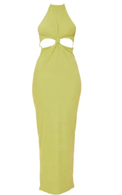Olive Knit Rib Knot Cut Out Maxi Dress