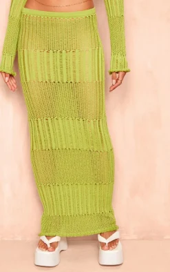 Olive Ladder Knit Maxi Skirt
