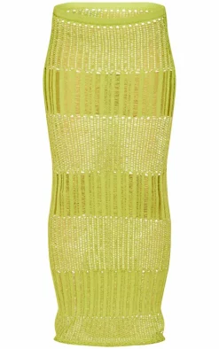 Olive Ladder Knit Maxi Skirt