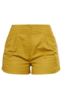 Olive Linen Look Tailored Shorts