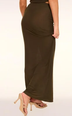 Olive Mesh Low Rise Maxi Skirt