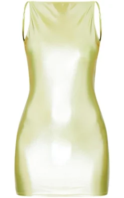 Olive Metallic Crew Neck Mini Dress