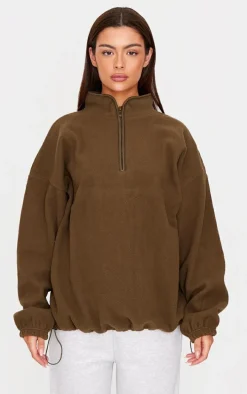 Olive Oversized Fitting Contrast Binding Toggle Fleece