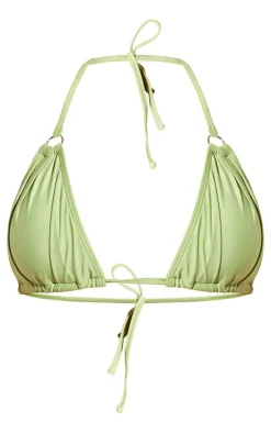 Olive Ruched Triangle Bikini Top