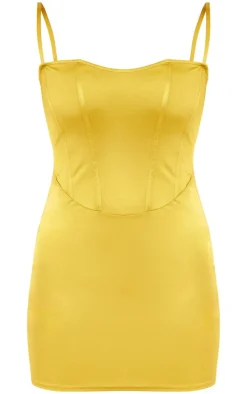 Olive Satin Corset Detail Mini Dress