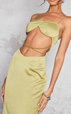 Olive Satin Underwired Strappy Cut Out Midaxi Dress
