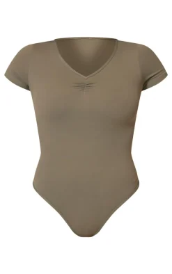 Olive Sculpt Gathered Short Sleeve Bodysuit