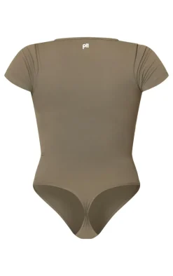 Olive Sculpt Gathered Short Sleeve Bodysuit