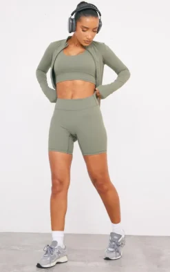 Olive Sculpt High Waist Gym Shorts