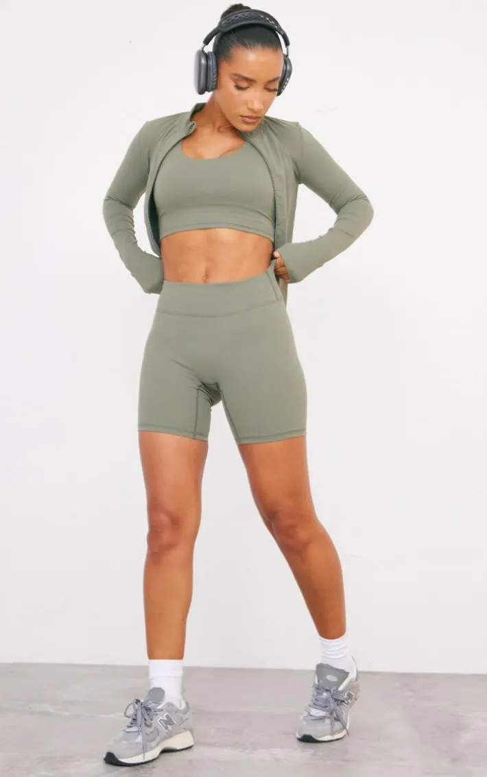 Olive Sculpt High Waist Gym Shorts