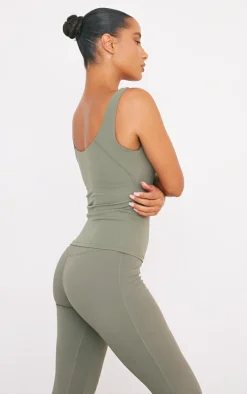 Olive Sculpt Longline Padded Sports Vest