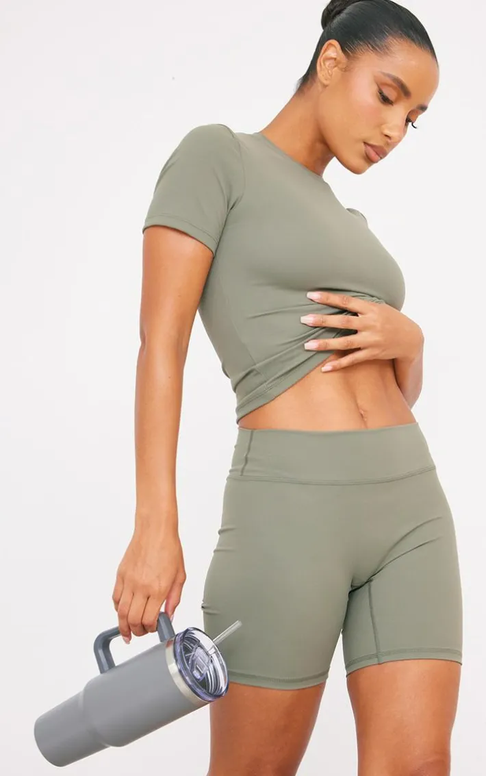 Olive Sculpt Longline Short Sleeve Gym Top