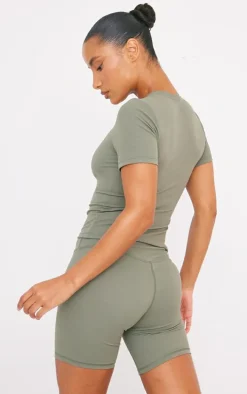 Olive Sculpt Longline Short Sleeve Gym Top