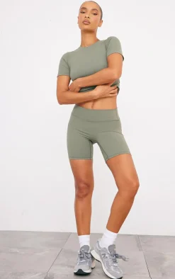 Olive Sculpt Longline Short Sleeve Gym Top