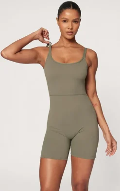 Olive Sculpt Matte Low Back Strappy Unitard