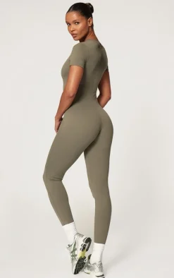 Olive Sculpt Short Sleeved Unitard