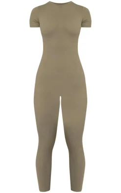 Olive Sculpt Short Sleeved Unitard