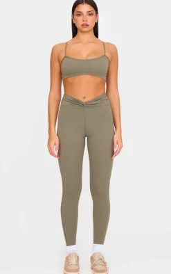 Olive Sculpt Twist Front Gym Leggings