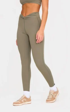 Olive Sculpt Twist Front Gym Leggings