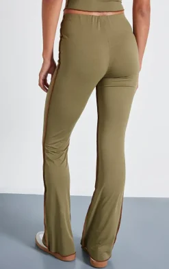 Olive Seam Detail Mid Rise Skinny Flared Pants