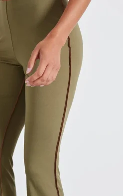 Olive Seam Detail Mid Rise Skinny Flared Pants