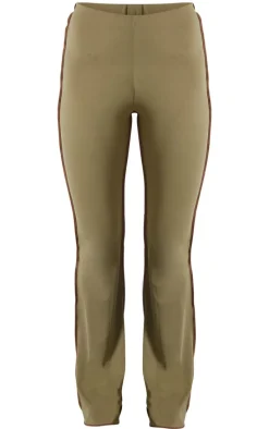 Olive Seam Detail Mid Rise Skinny Flared Pants