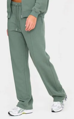 Olive Seam Detail Wide Leg Sweatpants