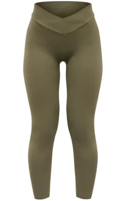 Olive Seamless Cross Front Seam Detail Leggings
