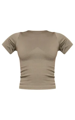 Olive Seamless Longline Short Sleeve Gym Top