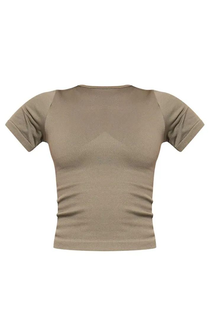 Olive Seamless Longline Short Sleeve Gym Top