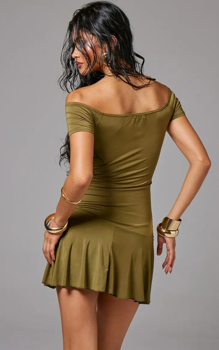 Olive Slinky Belt Detail Shift Dress