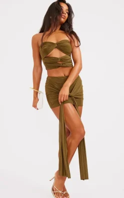 Olive Slinky Cut Out Detail Bandeau Top
