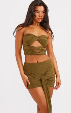 Olive Slinky Cut Out Detail Bandeau Top