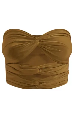 Olive Slinky Cut Out Detail Bandeau Top