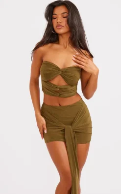 Olive Slinky Draped Front Mini Skirt
