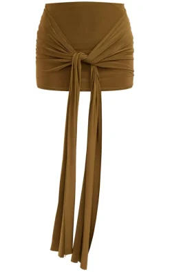 Olive Slinky Draped Front Mini Skirt