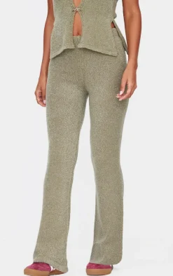 Olive Soft Bobble Knit Wide Leg Pants